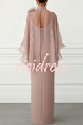 Tallisa 3D Floral Mesh Mock Neck Half Cape Sleeve Gown Maxi Dress