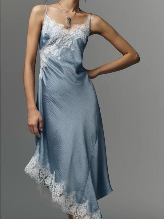 Intimates & Sleepwear Silk Lace Trim Slip Dress Light Blue Color: Blue