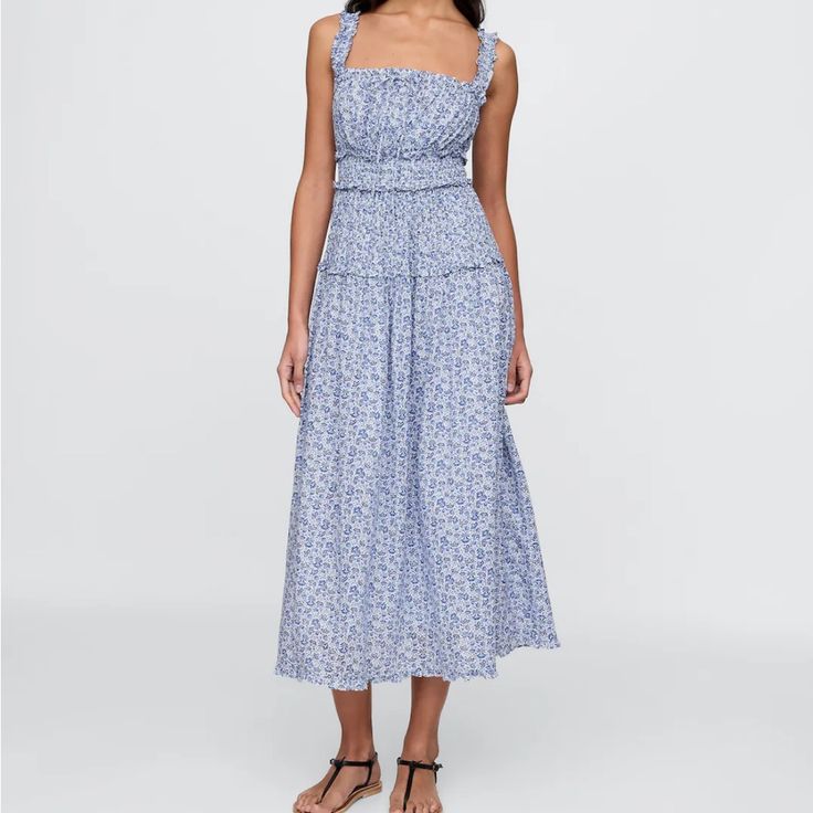 Floral Blue Maxi Dress Color: Blue White Size: 0