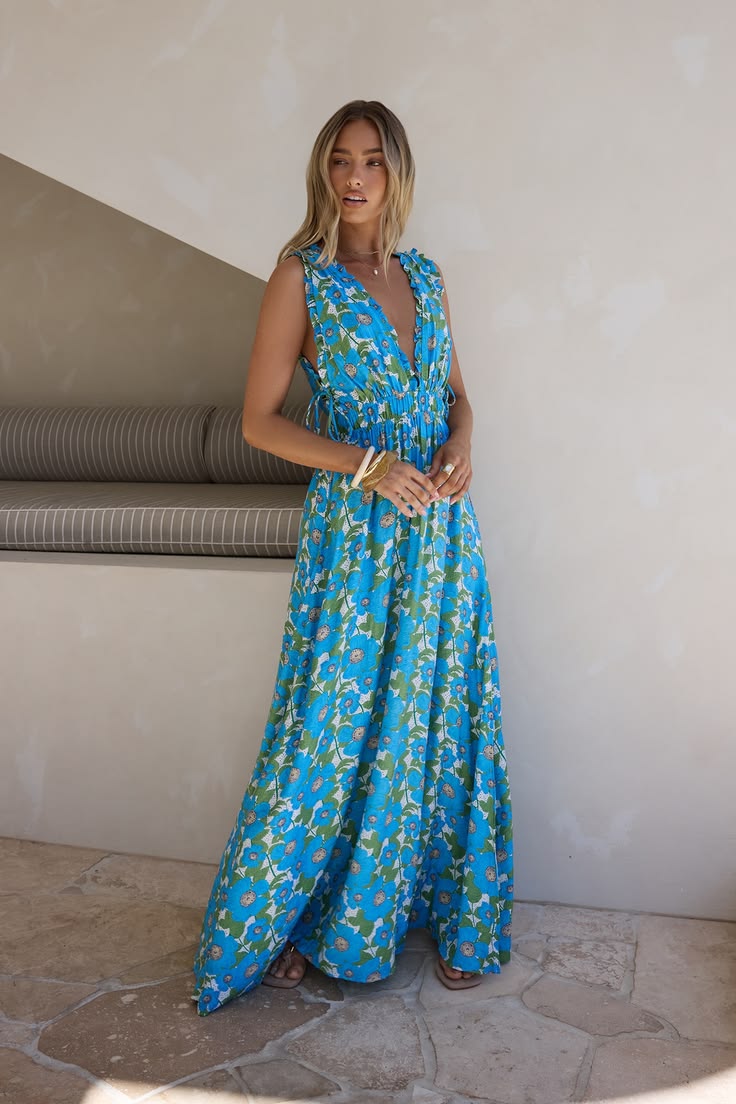 Sunny Allure Maxi Dress Blue M Floral