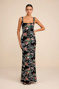 Camesha Black Multi Floral Velvet Sequin Maxi Dress