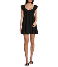 Allison Kelly Short Sleeve Smocked Empire Waist Babydoll Tiered Mini