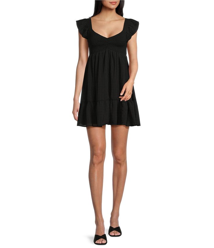Allison Kelly Short Sleeve Smocked Empire Waist Babydoll Tiered Mini