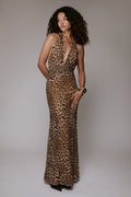 Elera Printed Mesh Maxi Dress B Leopard