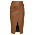 Reese Faux Leather Midi Skirt with Side Pleat