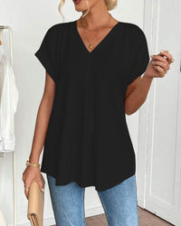 Saffron - Patchwork Back Slimming Cotton V-Neck T-Shirt