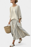 Aurelia – Comfortable Blouse and Striped Midi Skirt