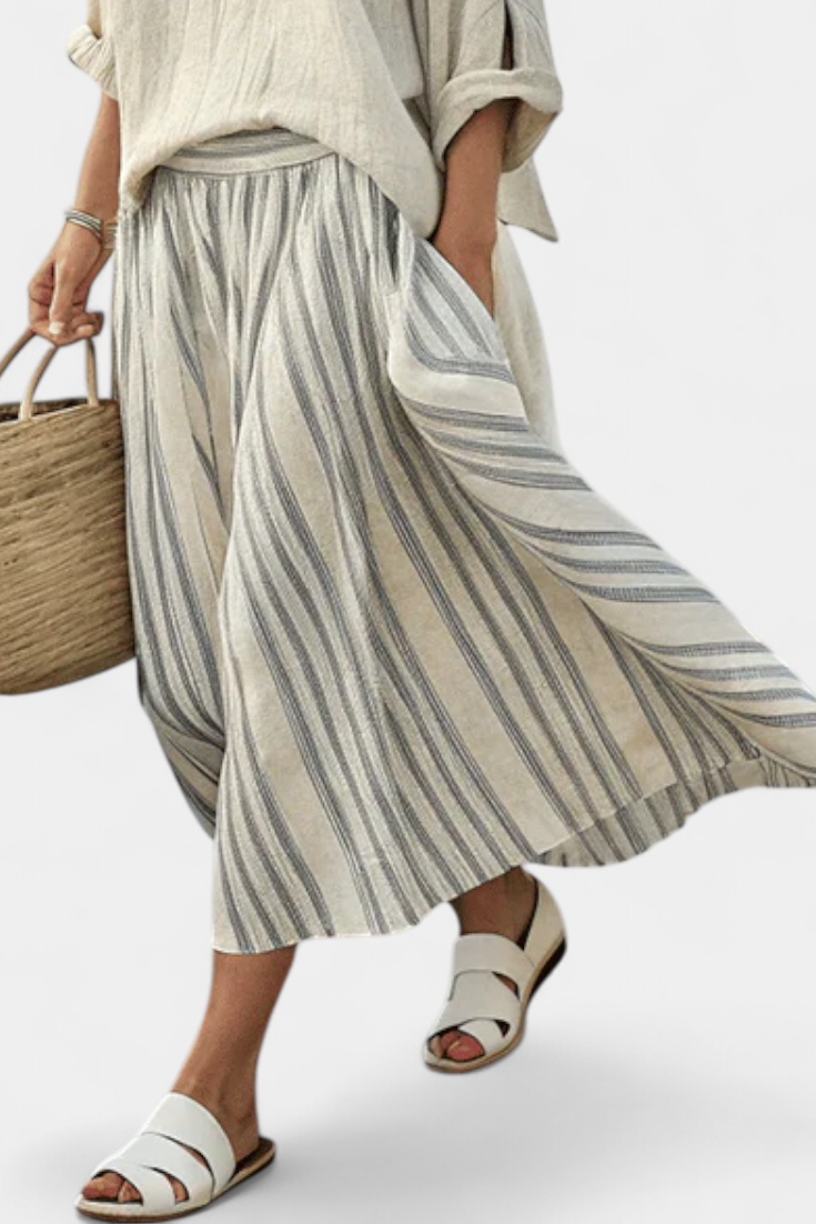 Aurelia – Comfortable Blouse and Striped Midi Skirt