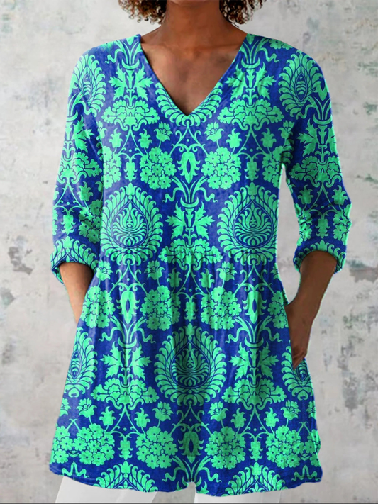 Theodora - Long Blouse with V-Neck