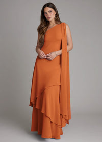 A Line One Shoulder Floor Length Chiffon Bridesmaid Dress Cinnamon