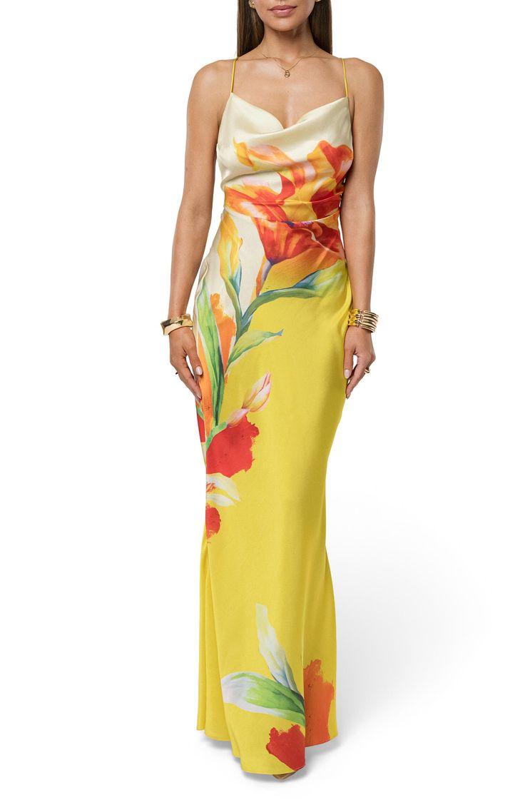 Floral Satin Maxi Slipdress (Women)