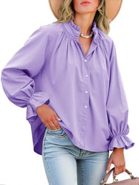Dulcie - Oversized Cotton Puff Sleeve Button Down Blouse