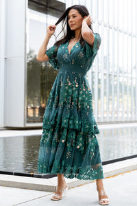 Lotte Embroidered Midi Dress Emerald 2Xl