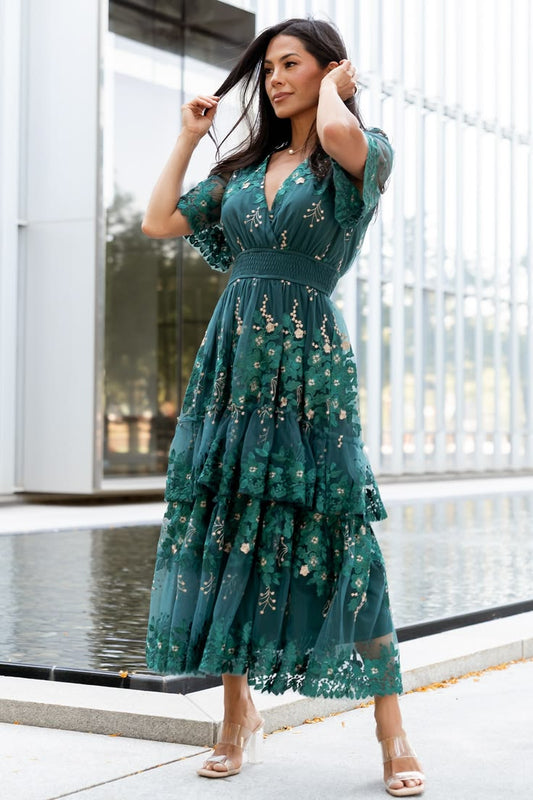 Lotte Embroidered Midi Dress Emerald 2Xl