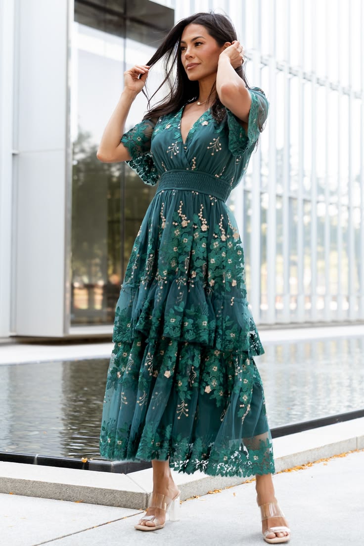 Lotte Embroidered Midi Dress Emerald 2Xl