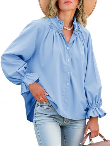 Dulcie - Oversized Cotton Puff Sleeve Button Down Blouse