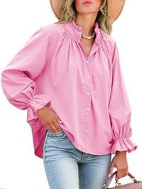 Dulcie - Oversized Cotton Puff Sleeve Button Down Blouse