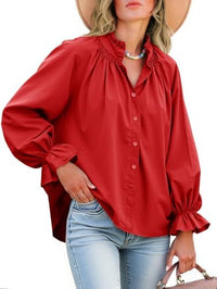 Dulcie - Oversized Cotton Puff Sleeve Button Down Blouse
