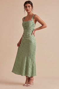 Floral Light Green Ruched Mermaid Maxi Wedding Guest Dress Light Green