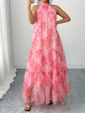 Pink Casual Women's Plus Size Elegant Woven Sleeveless Floral Dress
