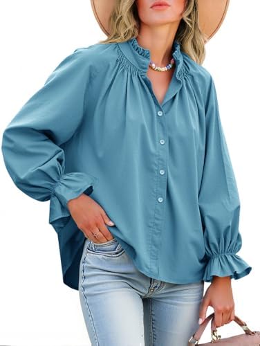 Dulcie - Oversized Cotton Puff Sleeve Button Down Blouse