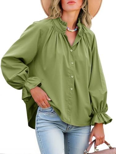 Dulcie - Oversized Cotton Puff Sleeve Button Down Blouse