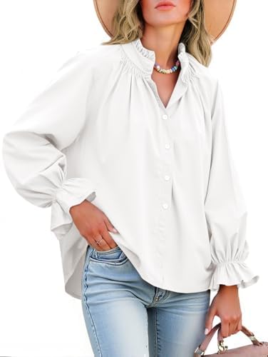 Dulcie - Oversized Cotton Puff Sleeve Button Down Blouse