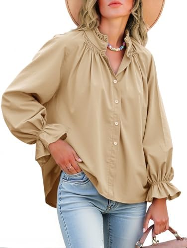 Dulcie - Oversized Cotton Puff Sleeve Button Down Blouse