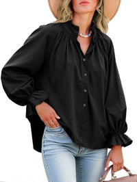 Dulcie - Oversized Cotton Puff Sleeve Button Down Blouse