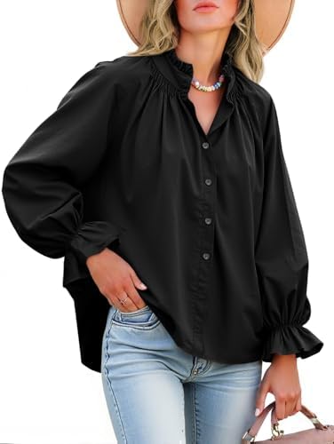 Dulcie - Oversized Cotton Puff Sleeve Button Down Blouse