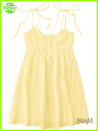 A Line Tie Shoulder Shirred Back Mini Babydoll Dress Sleeveless Summer