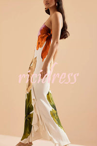 Love Filled Floral Print One Shoulder Side Ruffles Maxi Slip Dress