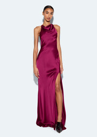 Satin Halter Gown Berry