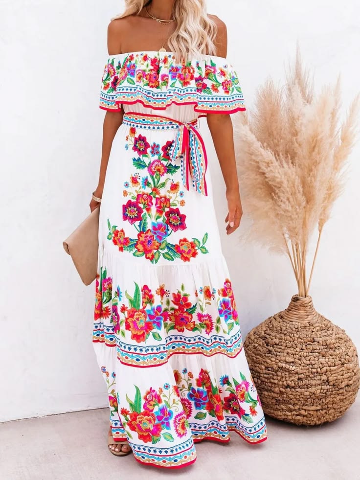 Floral Off Shoulder Ruffle Maxi Dress