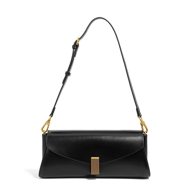 Faux Leather Shoulder Bag with Metal Buckle - Amandine