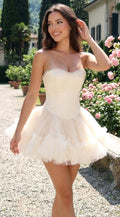 Strapless Crystal Mesh A Line Dress Ivory