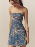 Dress Flat White Strapless Mini Dress Color: Blue White Size: L