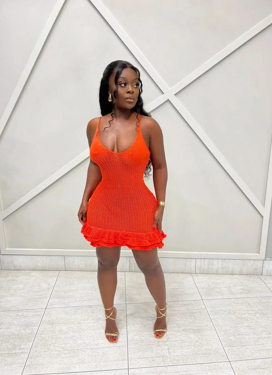 DIANA | CROCHET RUFFLE MINI DRESS Red