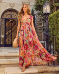 Carlita Ruffle Printed Cutout Maxi Dress Size Medium, Vici