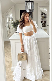 Elegant 2 Pieces Long White Prom Dress 22th Birthday Outfits