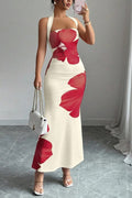 Floral Print Halter Neck Backless Slim Fit Maxi Dress