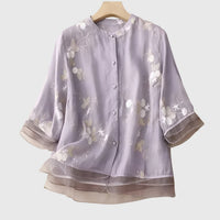 Nellie | Elegant Top With Embroidered Flowers Purple
