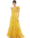 Ruffled Floral Cut Out Chiffon Gown By Mac Duggal 67803 Pink Multi
