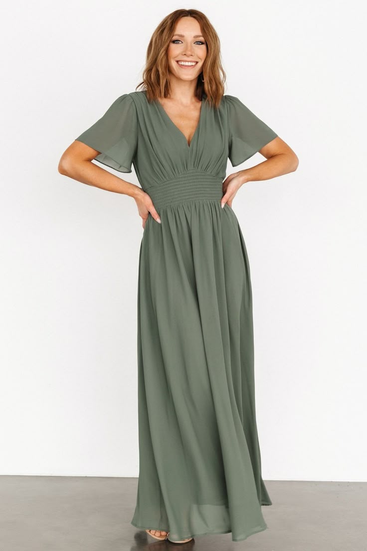 Birdie Maxi Dress Dark Sage V Neck Maxi