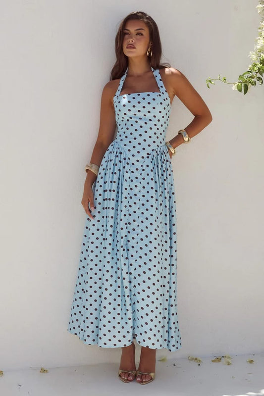 Sammi Midi Dress Sky Blue Choc Polka Xsmall Sky Blue Choc Polka