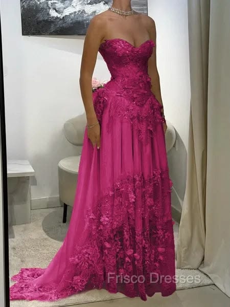 Aristocratic A Line Sweetheart Appliques Lace Sweep Train Chiffon