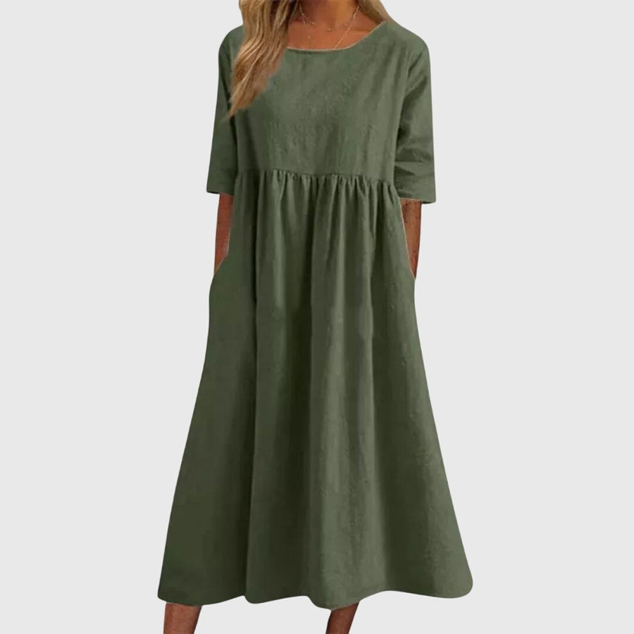 Haisley | Elegant Short-Sleeved Dress Army Green