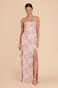 Mira Chiffon Dress In Pink Falling Petals