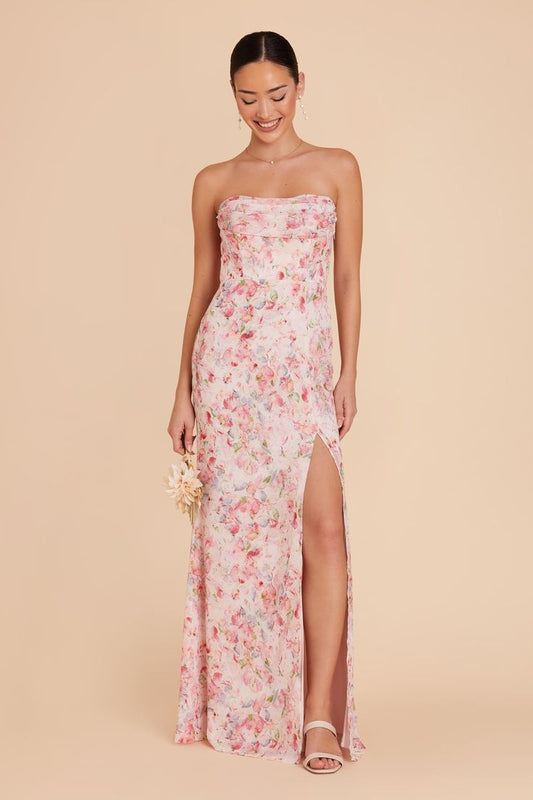 Mira Chiffon Dress In Pink Falling Petals