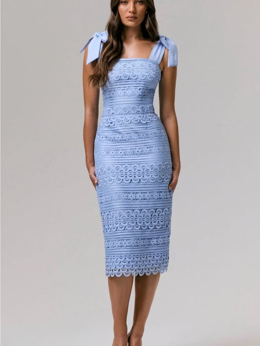 Club L London Dress Club L London Scallop Lace Tie Shoulder Midi Dress